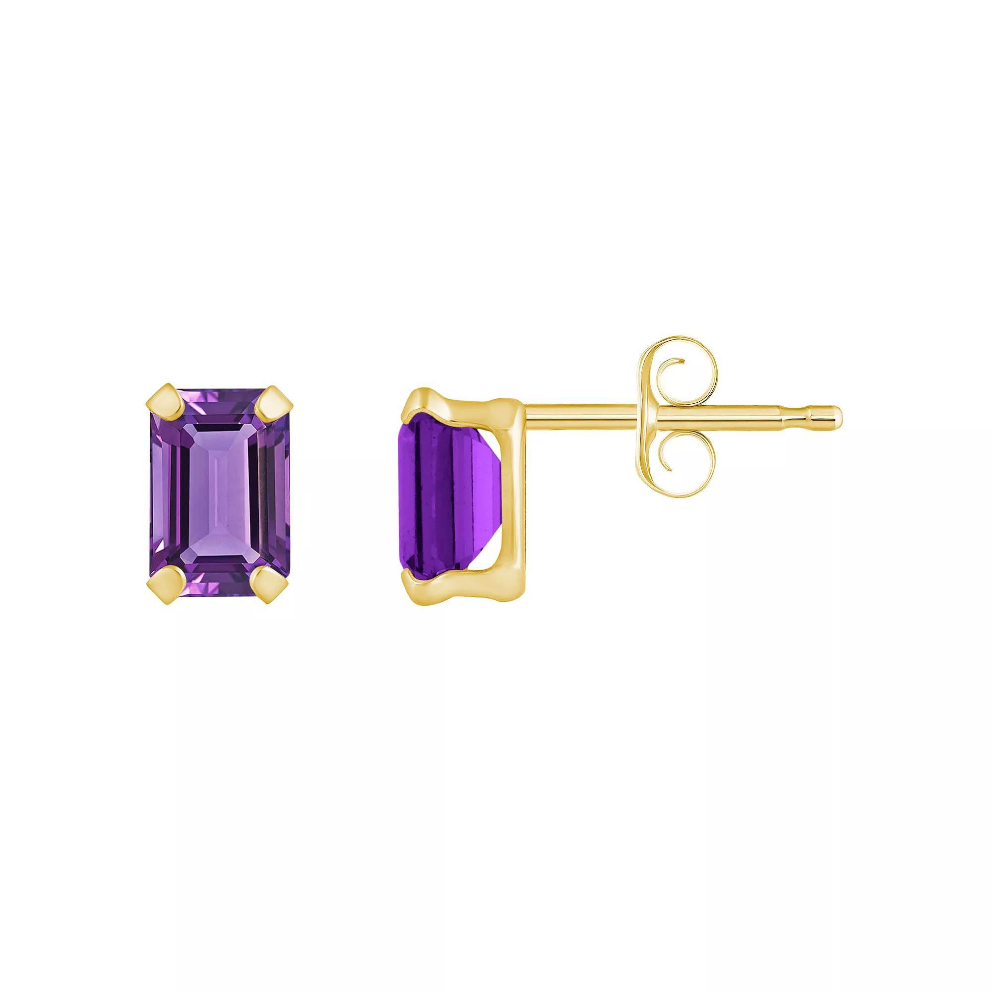 Celebration Gems 10k Gold Emerald Cut Amethyst Stud Earrings, Women's, White Product Image