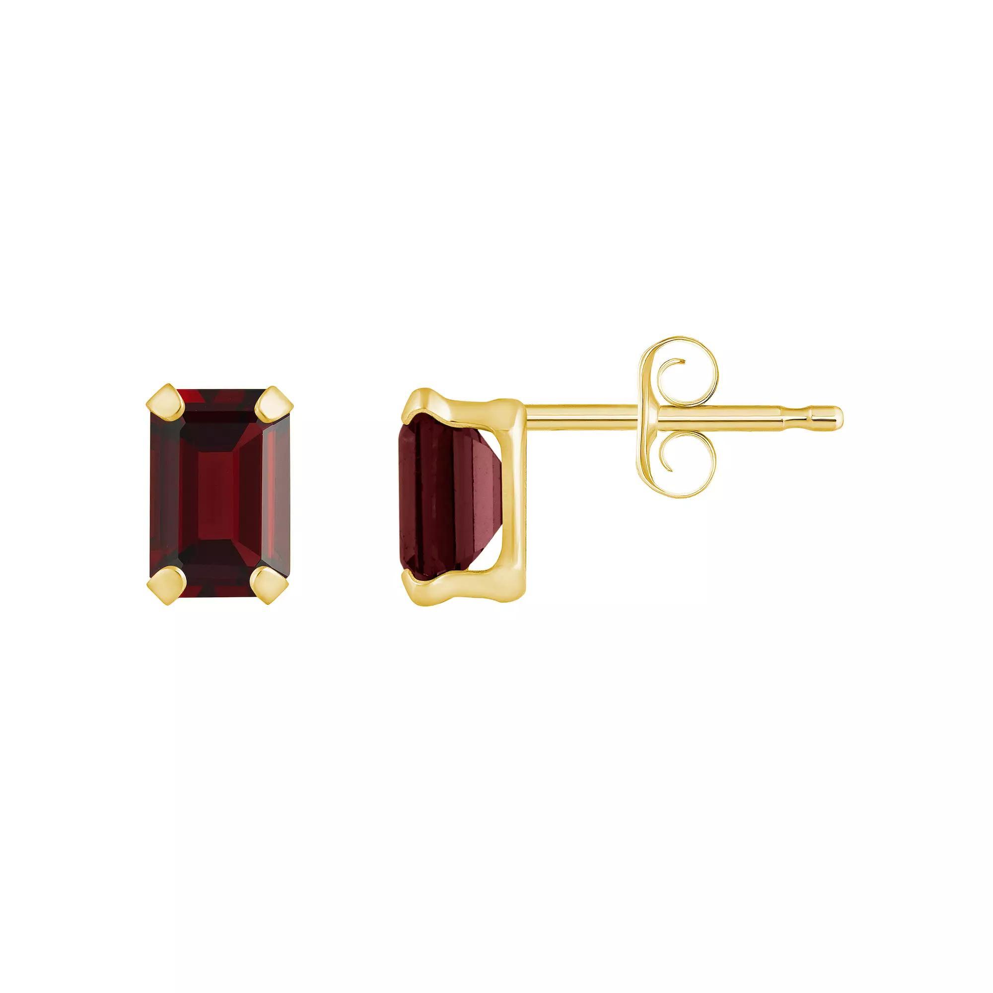 Celebration Gems 10k Gold Emerald Cut Garnet Stud Earrings, Women's, Yellow Product Image