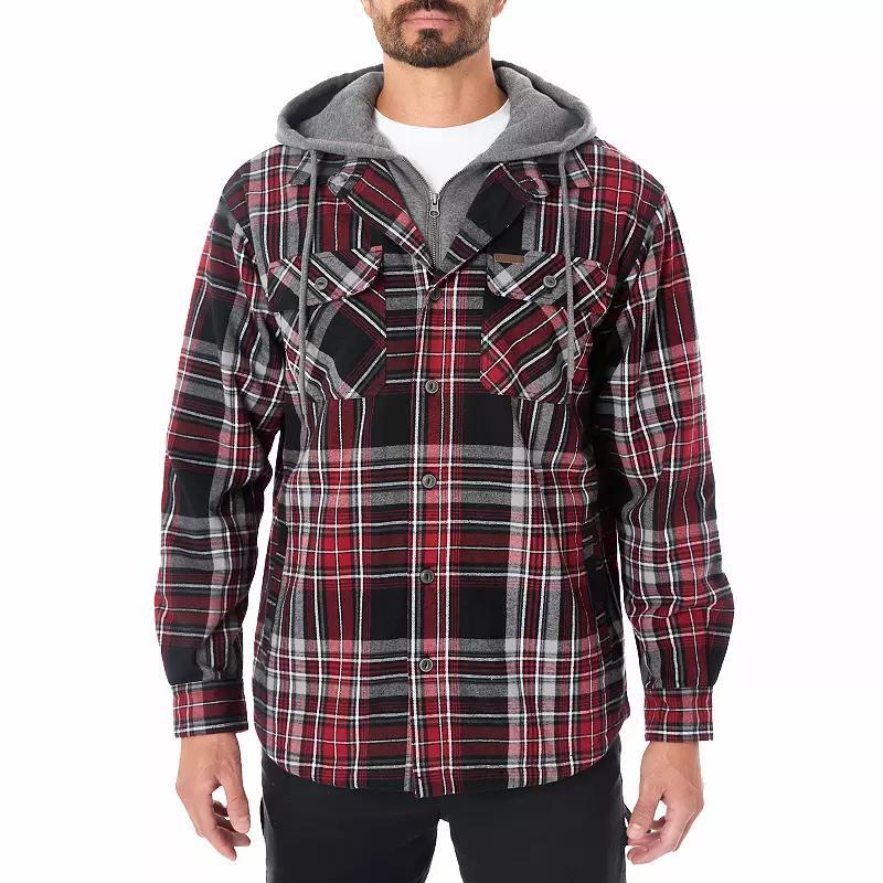 Big & Tall Smith's Workwear Faux Sherpa Lined Hooded Inset Flannel Shirt Jacket, Men's, Size: 3XB, Navy Black Product Image