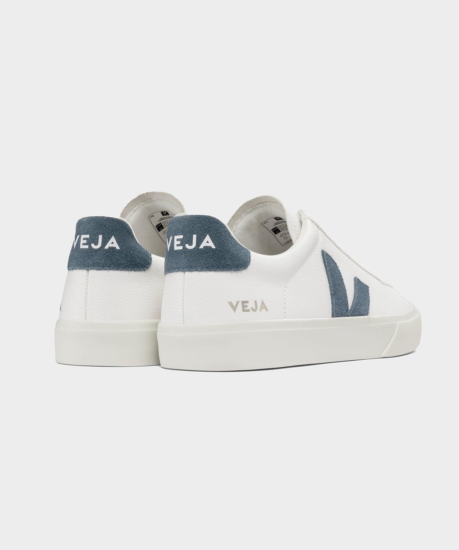 Veja Campo Low Top Leather Sneakers in White + California Blue Product Image