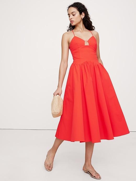 Stretch-Cotton Poplin Long Midi Dress Product Image