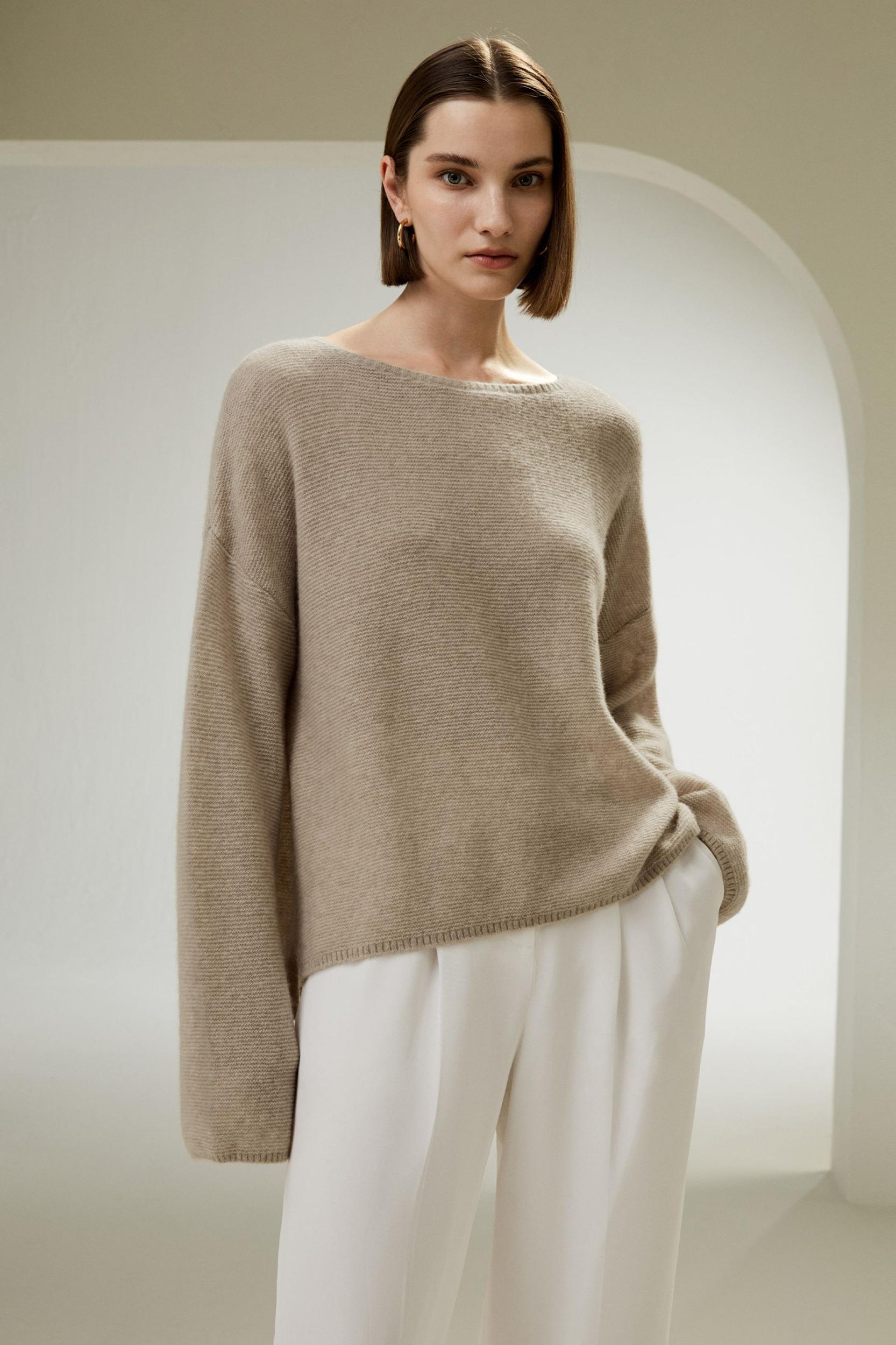 Relaxed Fit Drop-Shoulder Silk Cashmere Blend Sweatshirt Product Image