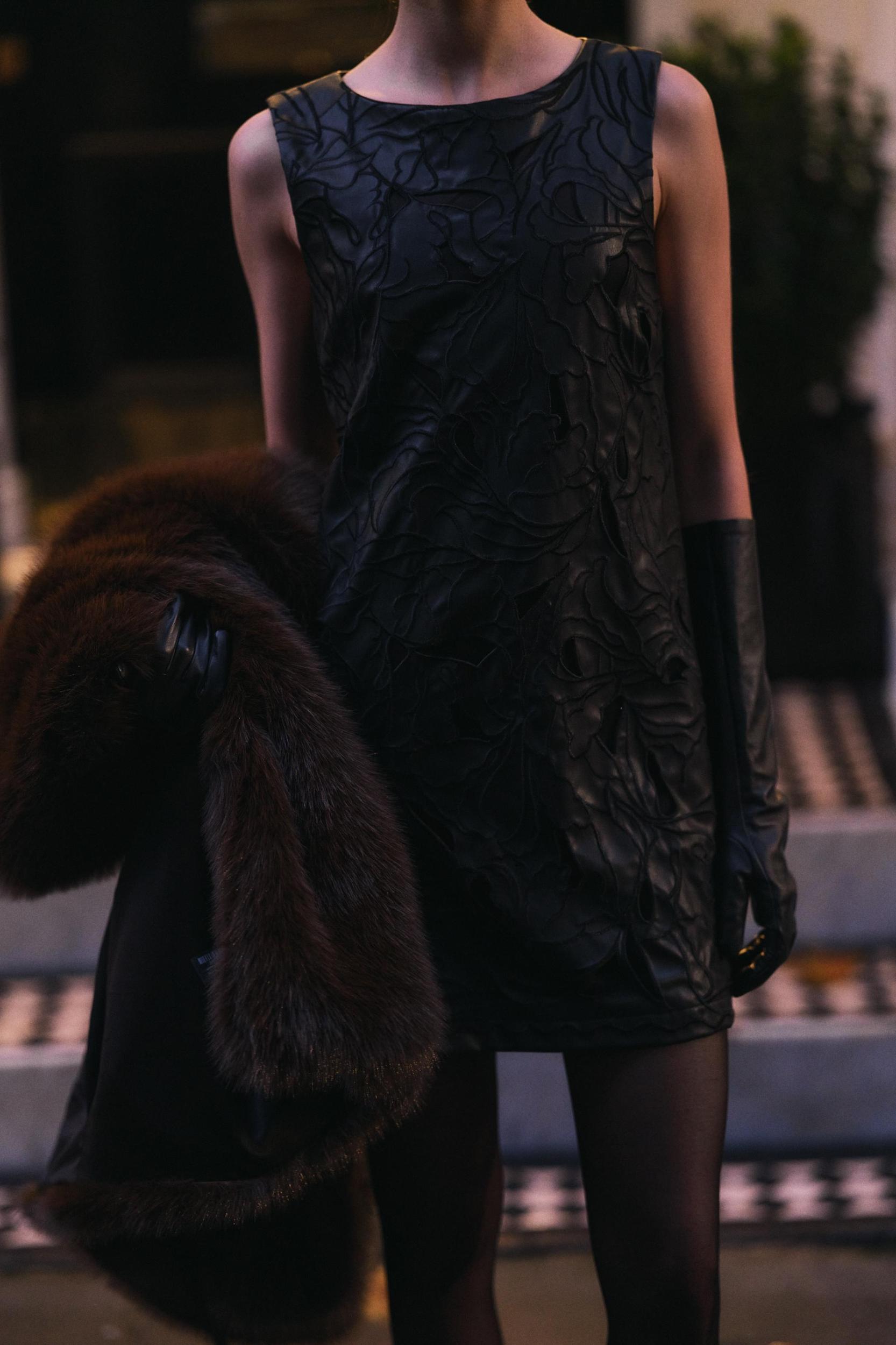 FAUX LEATHER DIE-CUT DRESS Product Image