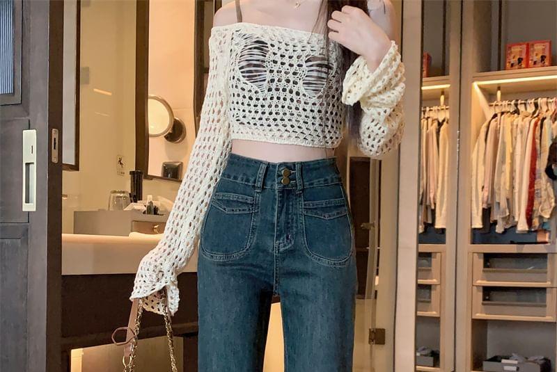 High Rise Washed Flared Jeans Product Image