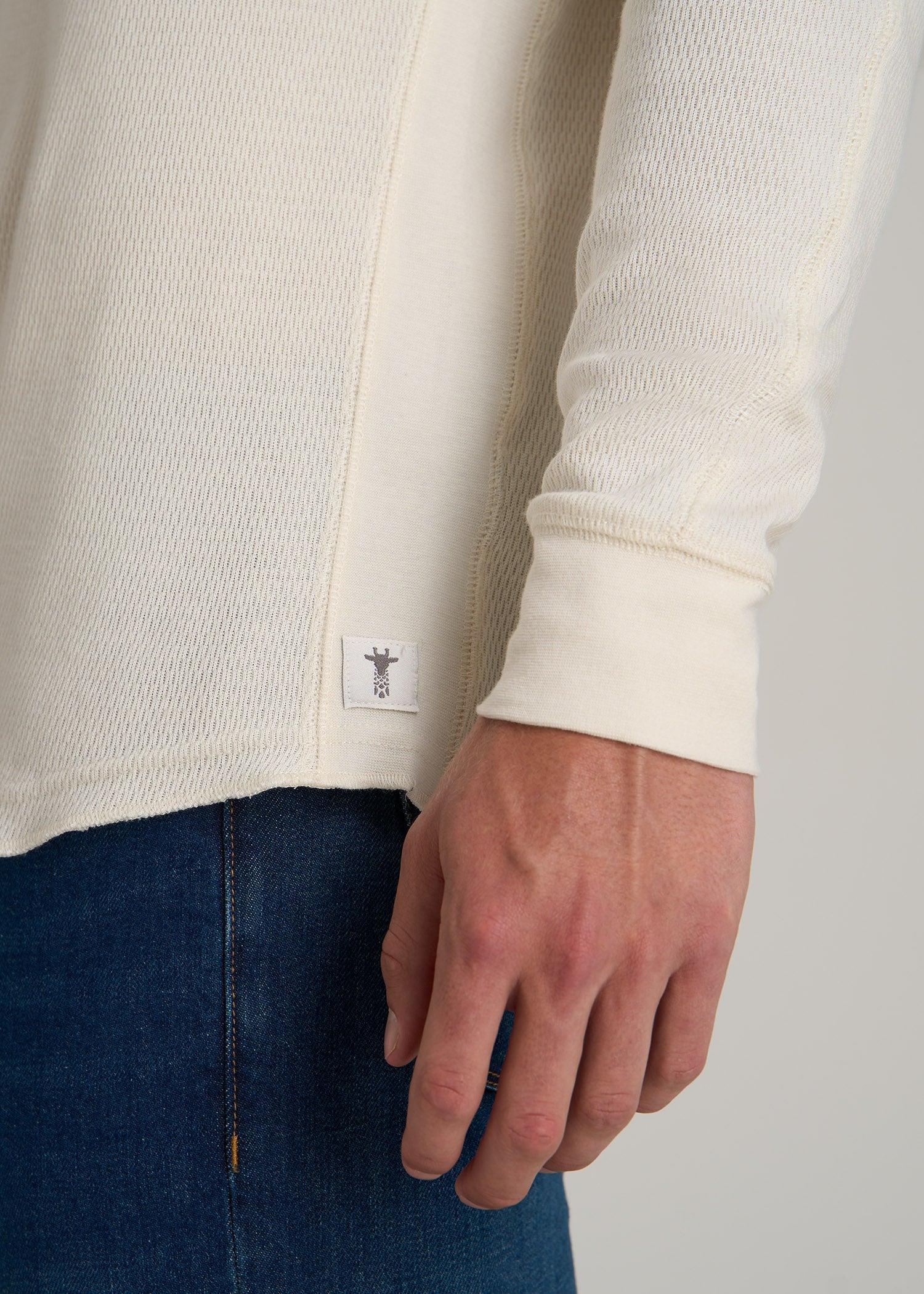 Double Honeycomb Thermal Long-Sleeve Henley Shirt for Tall Men in White Alyssum Product Image