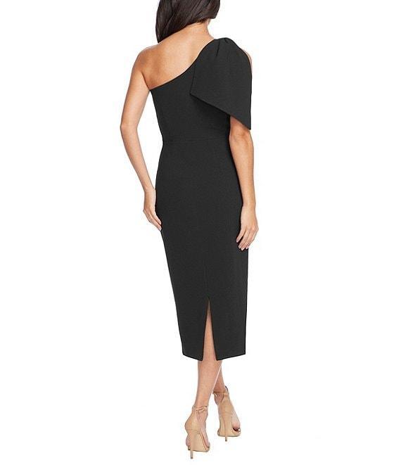 Dress the Population Tiffany One Shoulder Bow Detail Sleeveless Back Slit Midi Sheath Dress Product Image