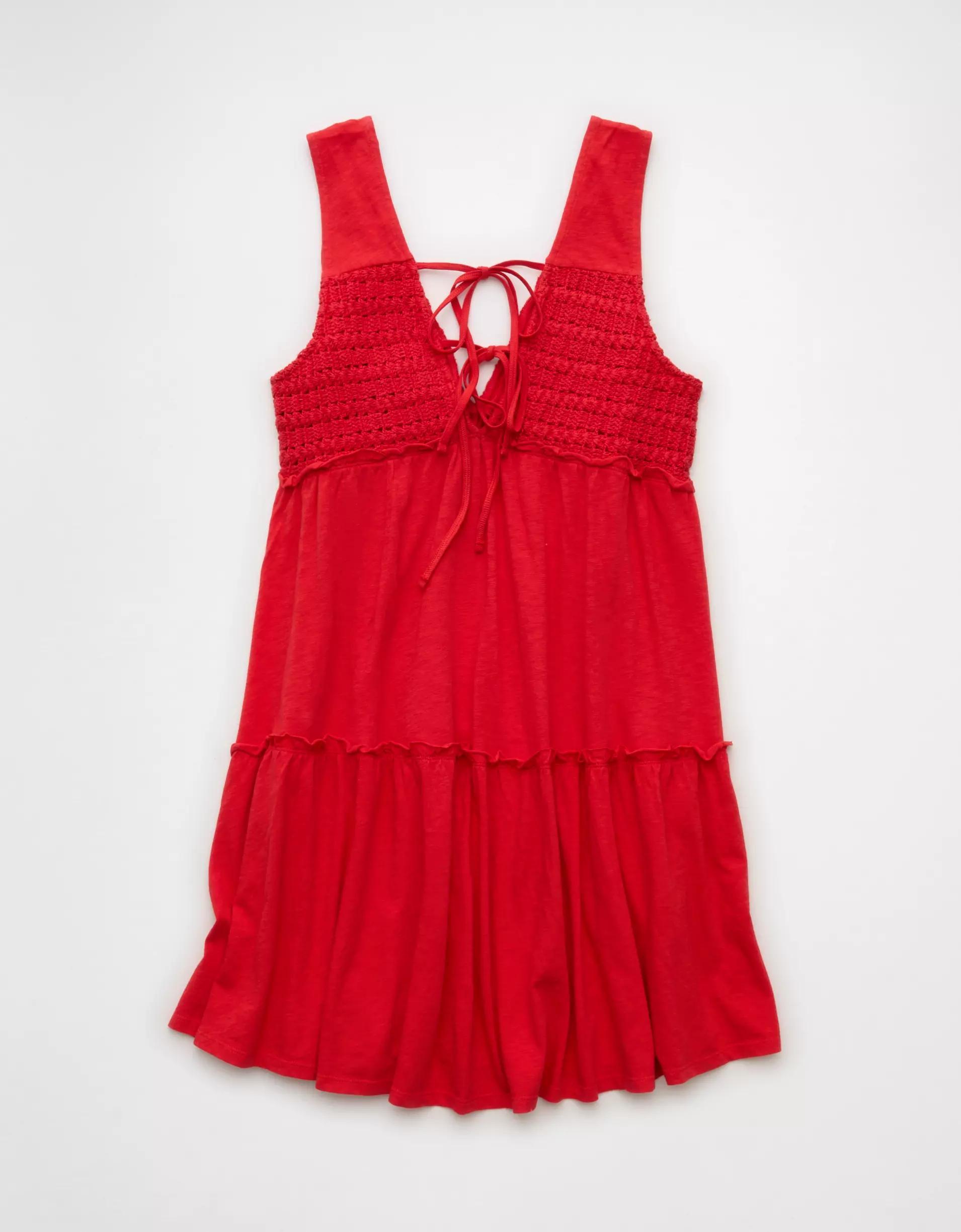 AE Sunchaser Knit V-Neck Crochet Mini Dress Product Image