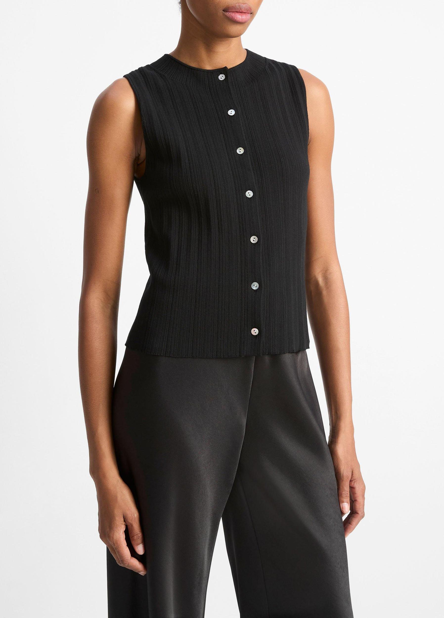 Ribbed Italian Cotton-Blend Button-Front Sweater Shell Product Image
