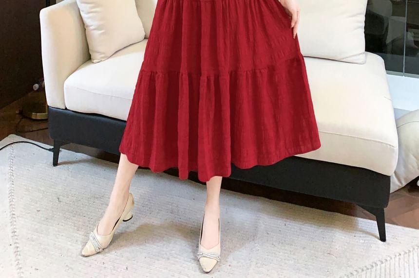 Puff-Sleeve Plain Maxi A-Line Dress Product Image
