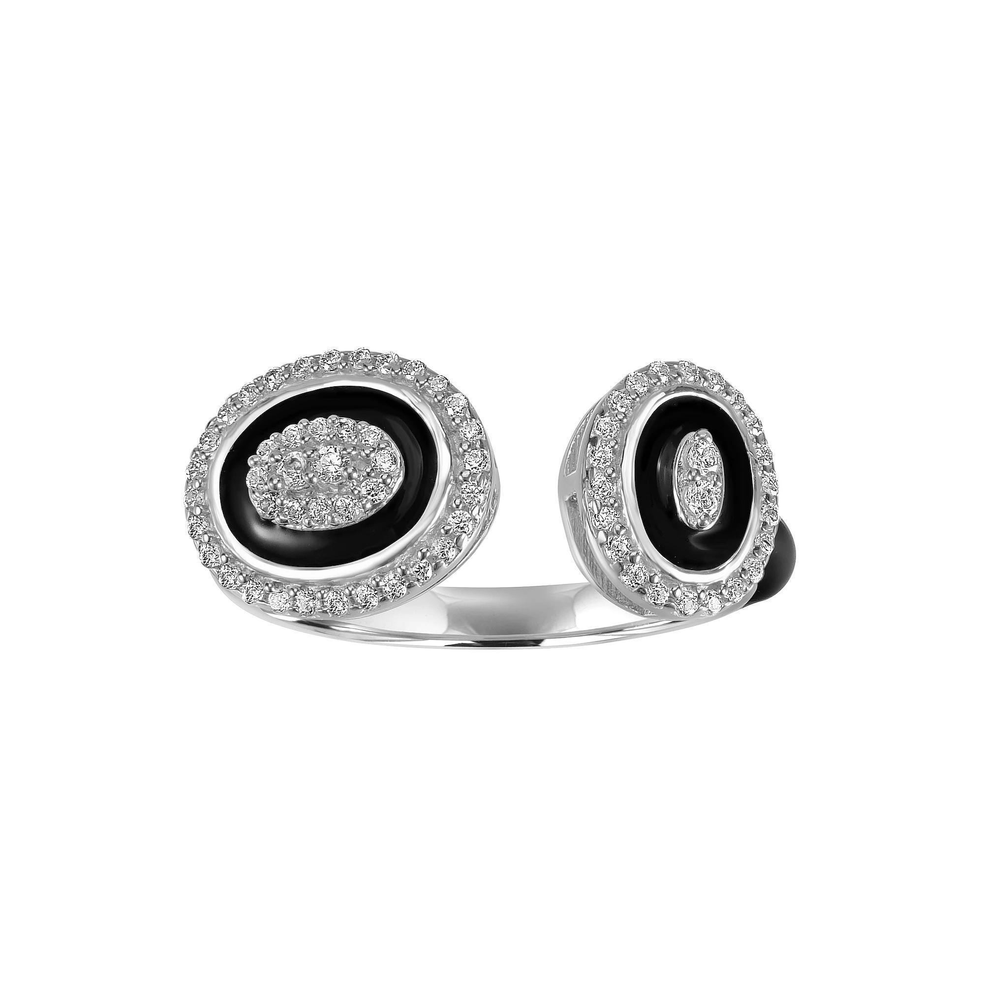 Judy Crowell Sterling Silver Black Enamel CZ Open Band Ring, Women's, Size: 8 Product Image