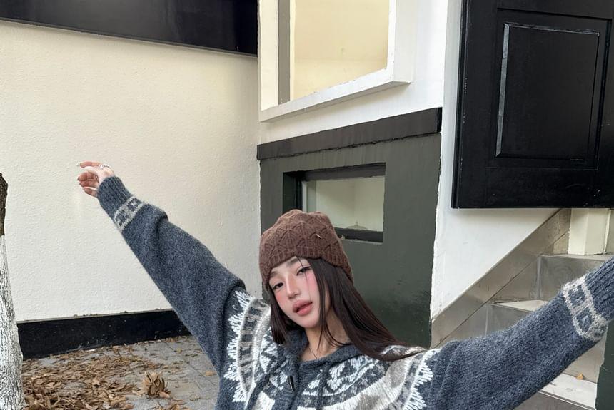 Patterned Hood Toggle Cardigan Product Image