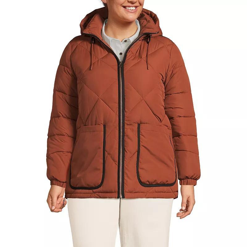 Plus Lands' End FeatherFree Insulated Hooded Quilted Jacket, Women's, Size: 3XL, Dark Auburn Brown Product Image