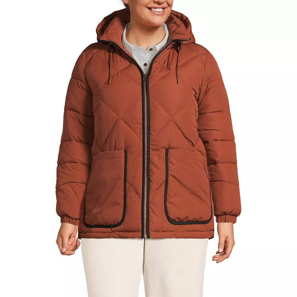 Plus Lands' End FeatherFree Insulated Hooded Quilted Jacket, Women's, Size: 3XL, Dark Auburn Brown Product Image