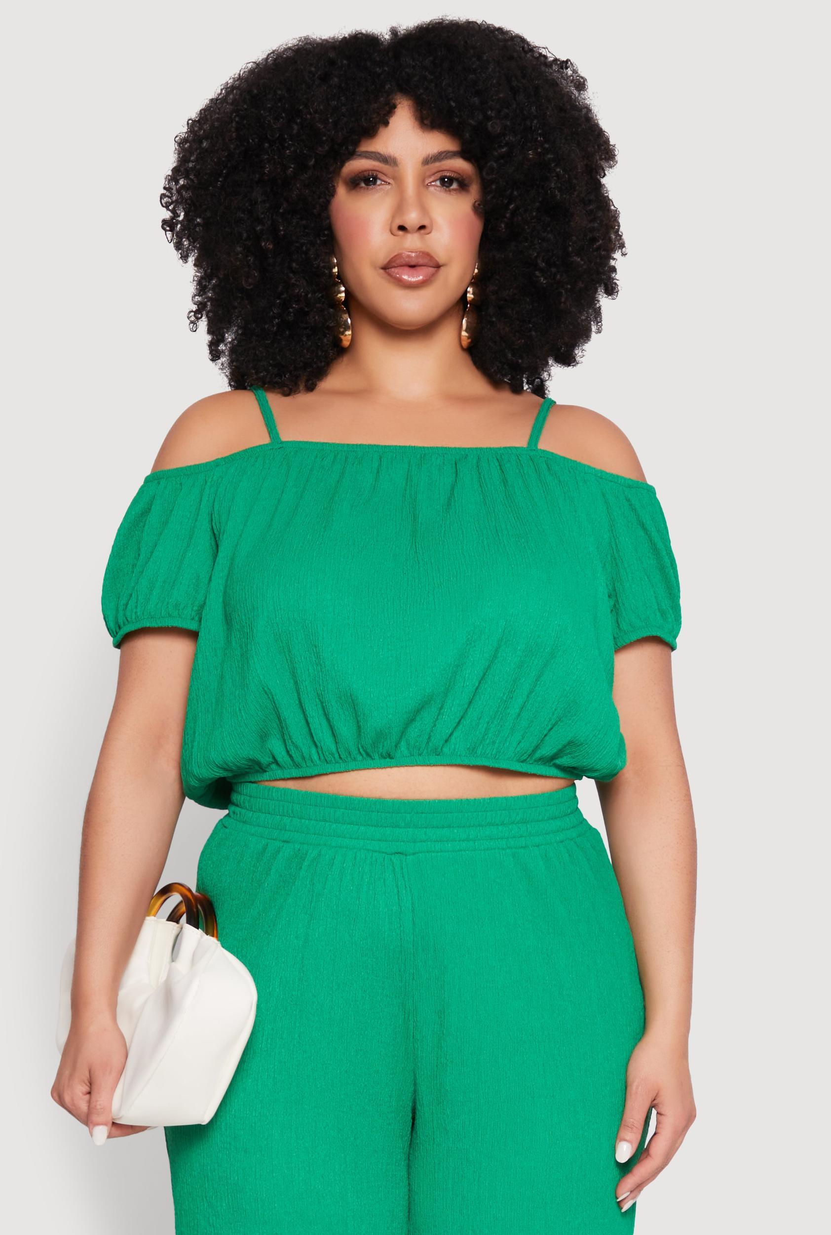 Womens Plus Size Almost Famous Textured Knit Cold Shoulder Crop Top Product Image
