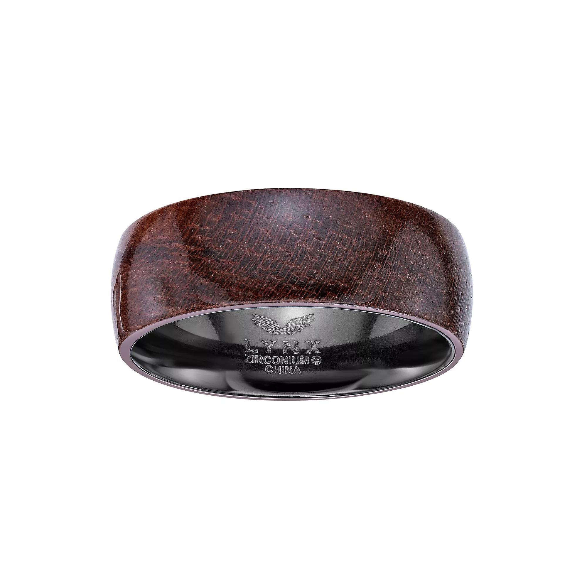 LYNX Men's Black Zirconium Bubinga Wood Inlay Ring, Size: 9, Stainless Product Image