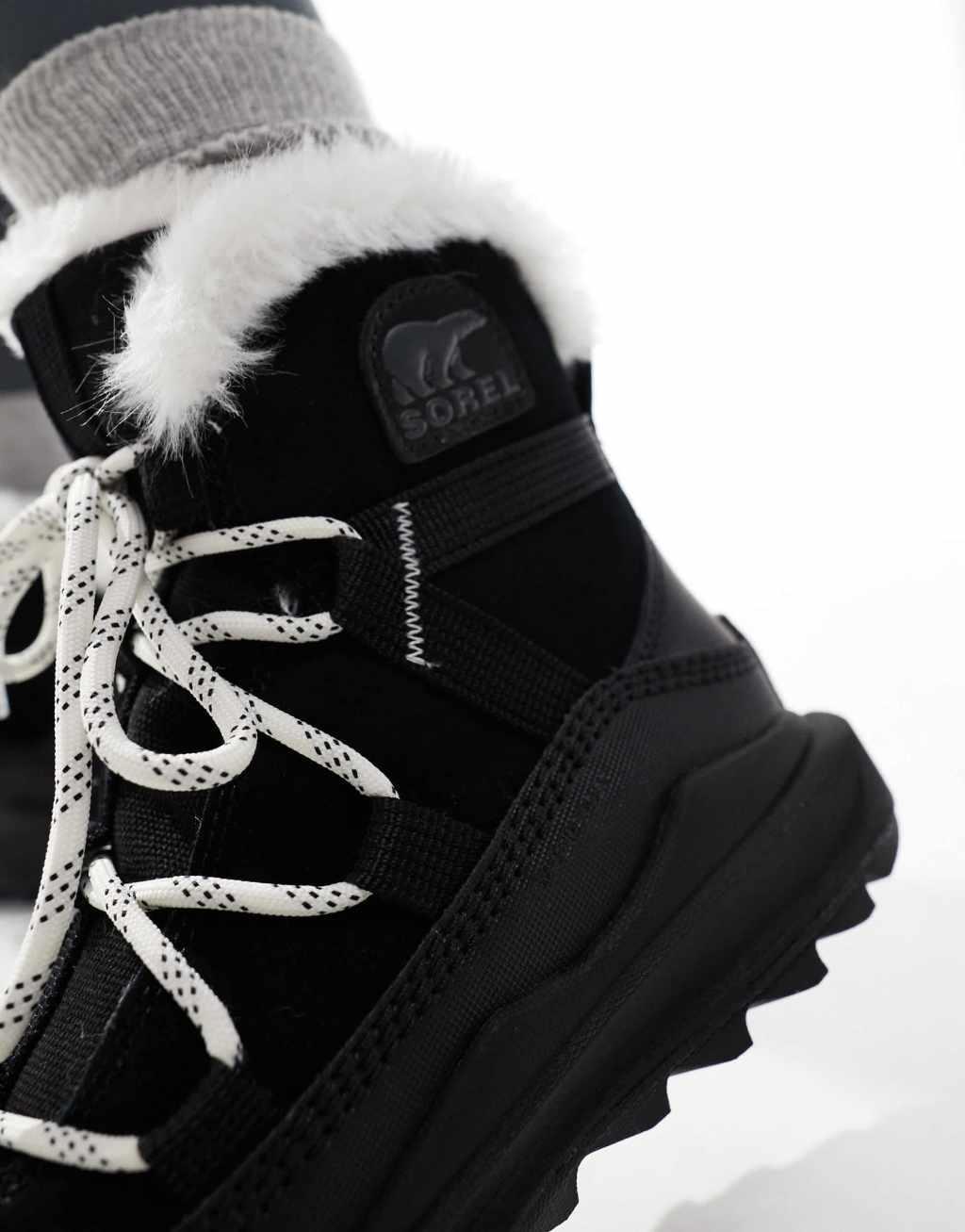 Sorel ONA RMX Glacy Plus WP waterproof fleece lined suede snow boots in black and sea salt Product Image