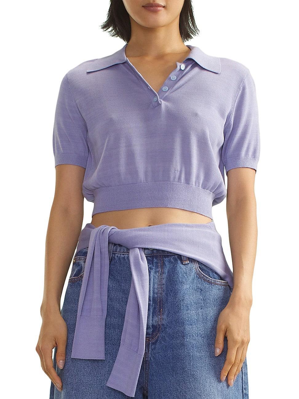 Womens Cropped Knit Polo Shirt Product Image