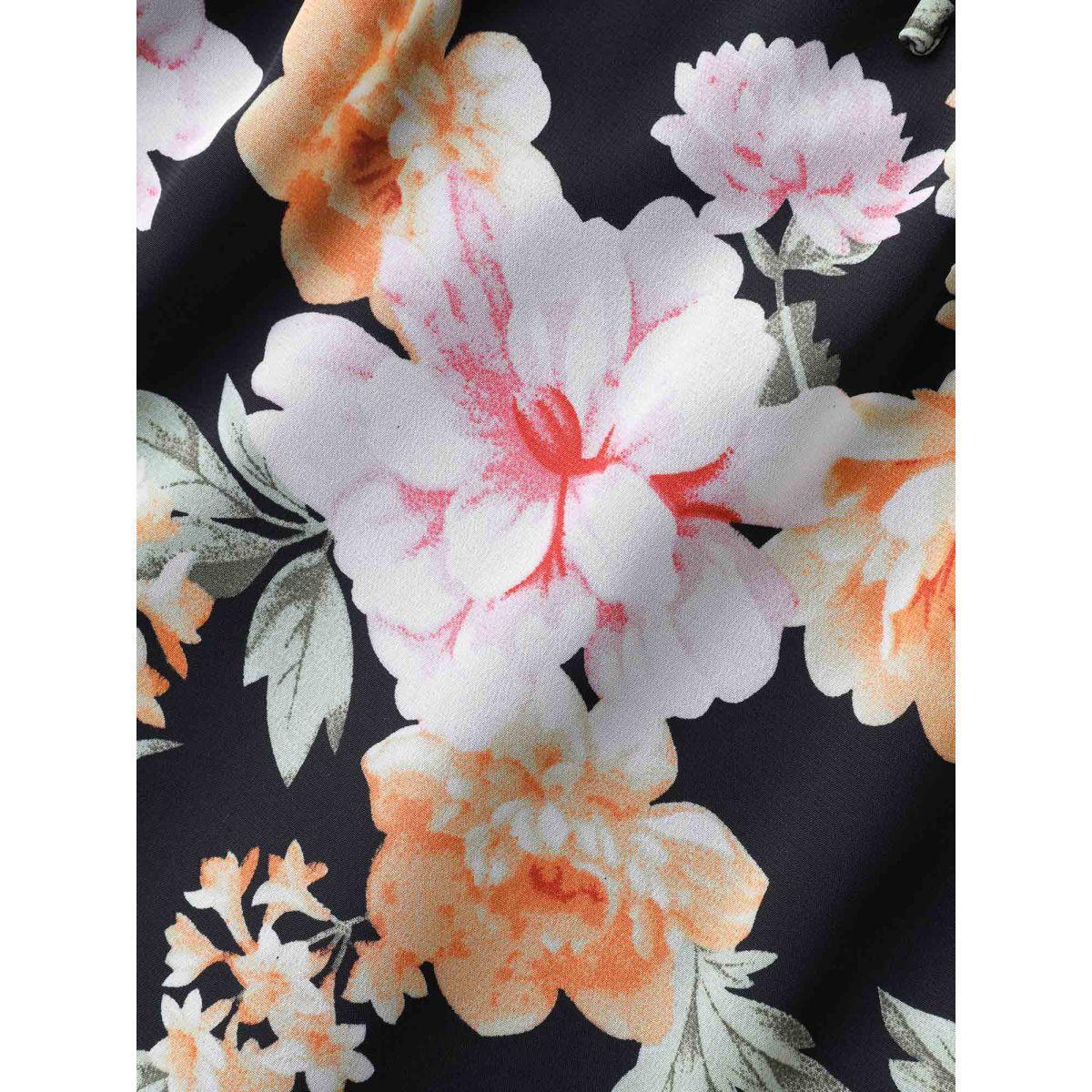 Plus Size Black Floral Layered Open-Front Romper Women Short sleeve V-neck Everyday-Elegant Loose Jumpsuits BloomChic 14-16/1X Product Image