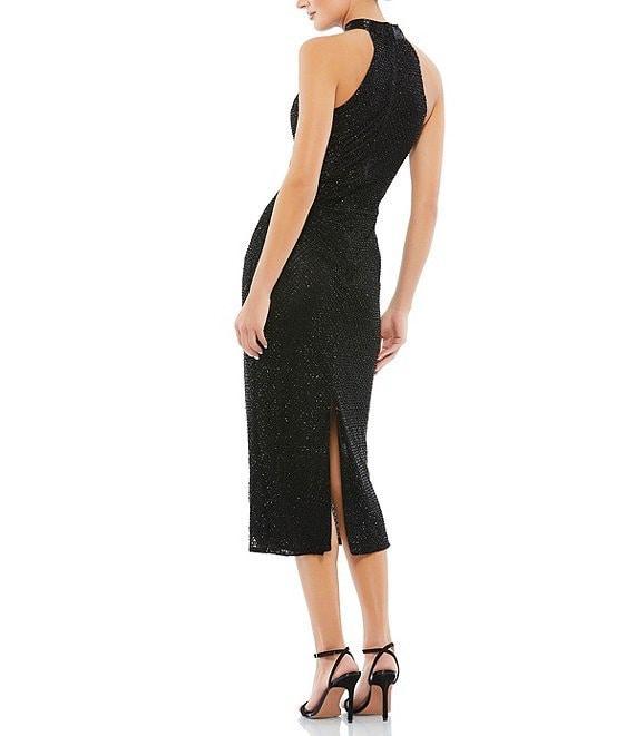 Mac Duggal Embellished Halter Neck Sleeveless Midi Sheath Dress Product Image