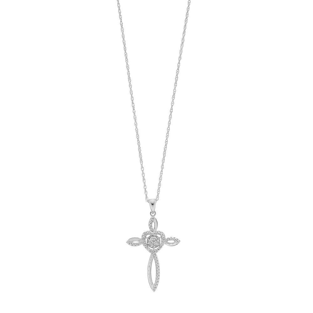 Sterling Silver 1/10 Carat T.W. Diamond Cross Pendant, Women's, Size: 18" Product Image