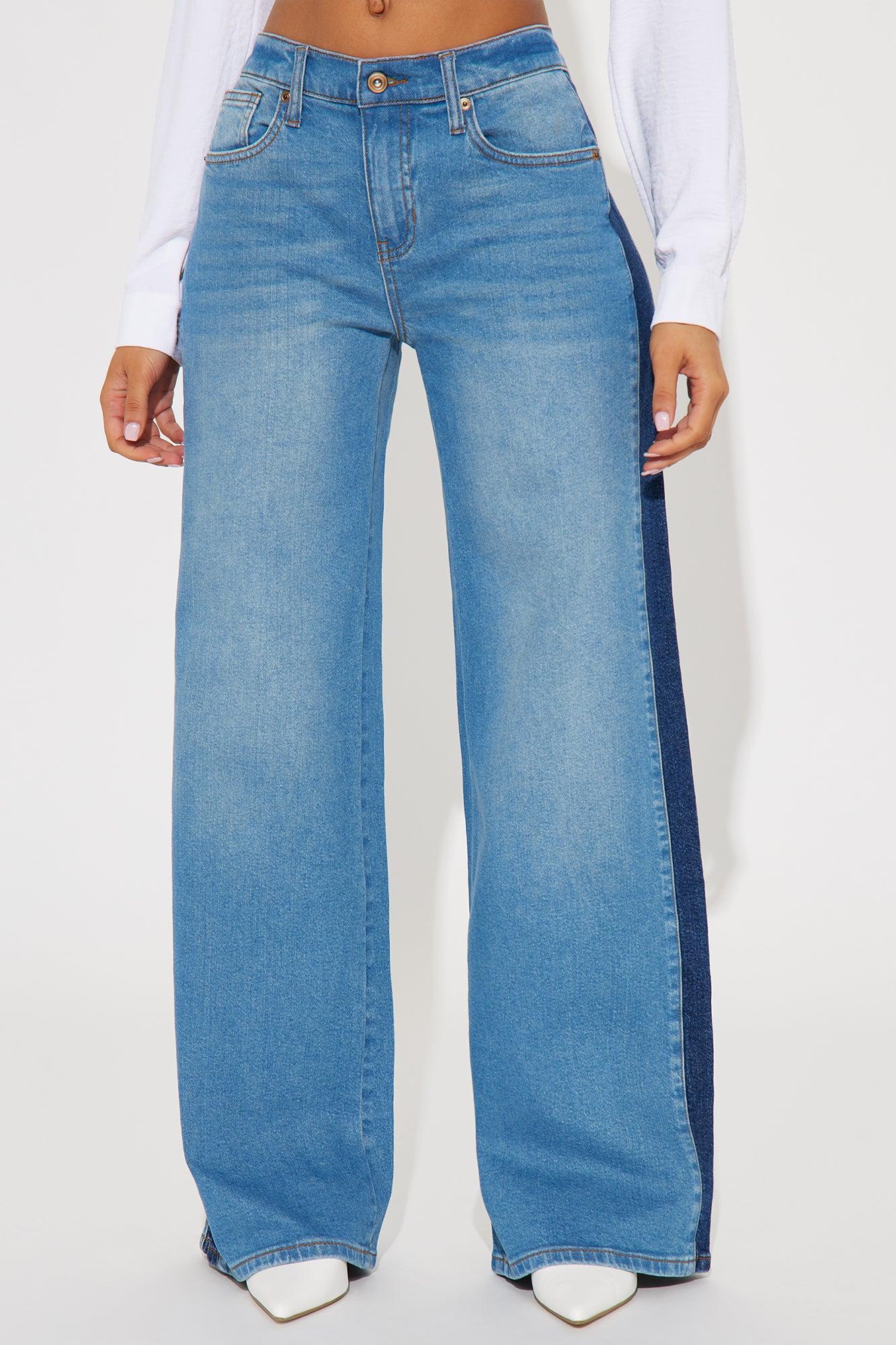 Of Interest Two Tone Wide Leg Jeans - Medium Wash Product Image