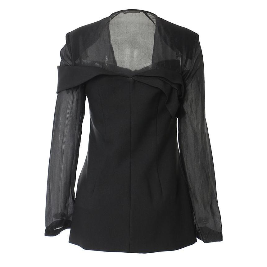 Square Neck Sheer Panel Single Button Blazer Product Image