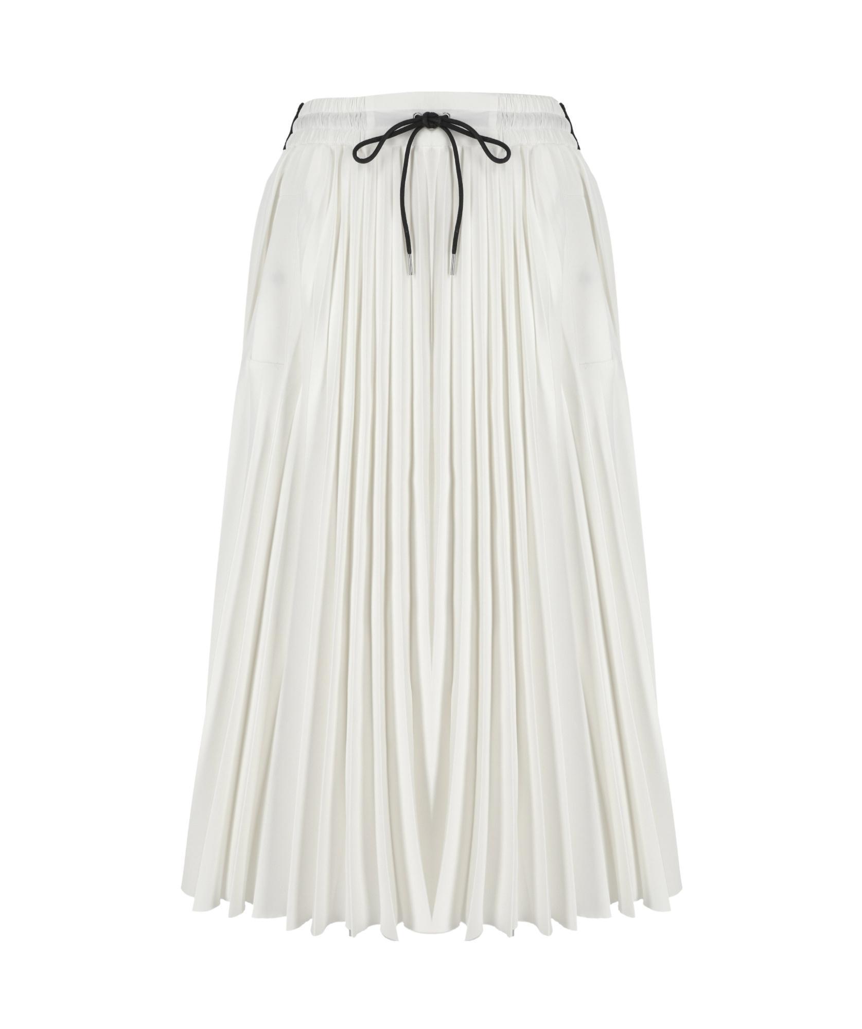 SACAI Pleated Elastic Drawstring Waist Skirt In Beige Product Image