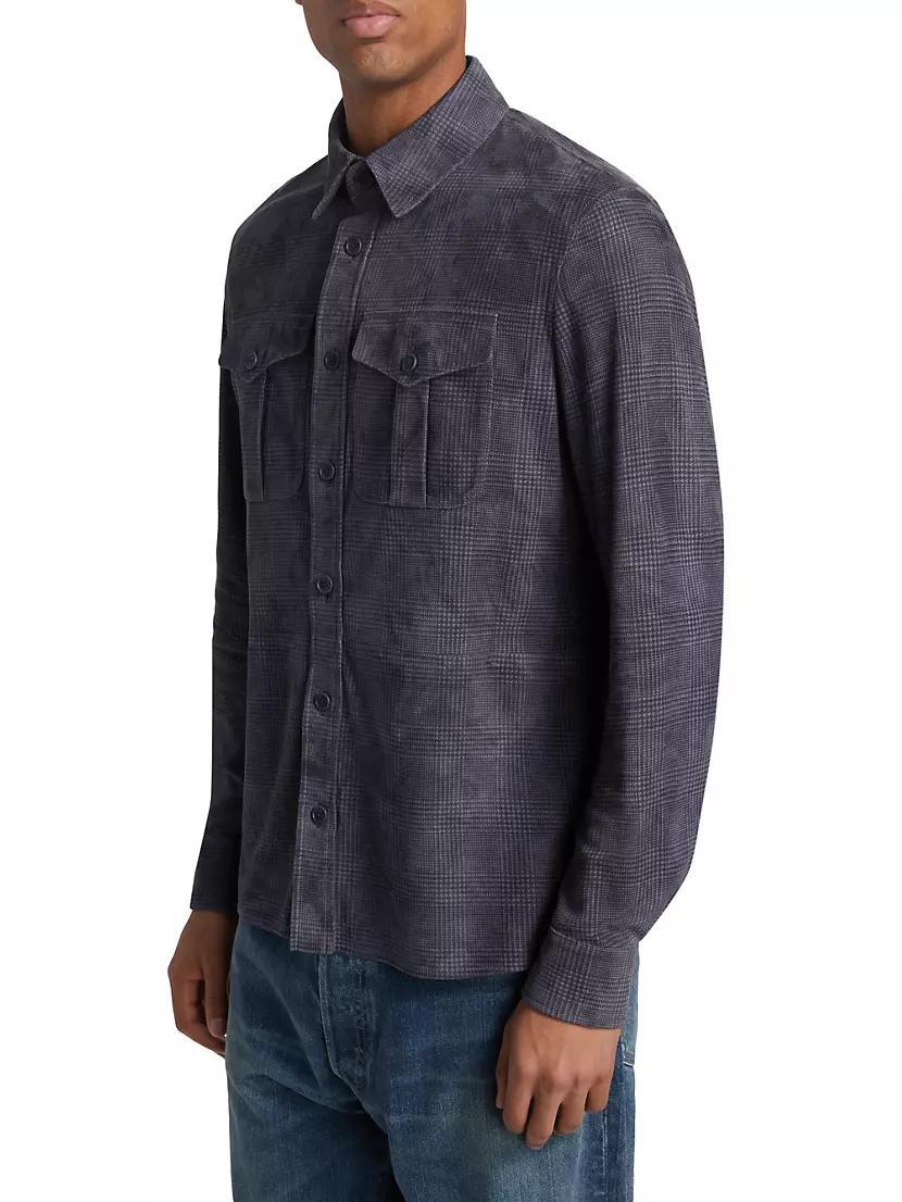 Plaid Suede Button-Front Shirt Jacket Product Image
