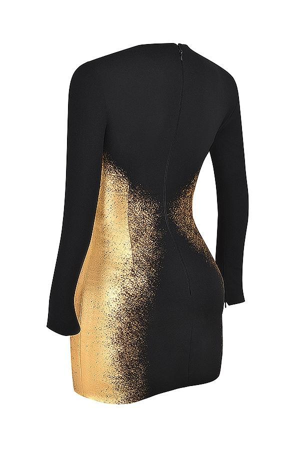 Domenica Black & Gold Foil Print Mini Dress Product Image