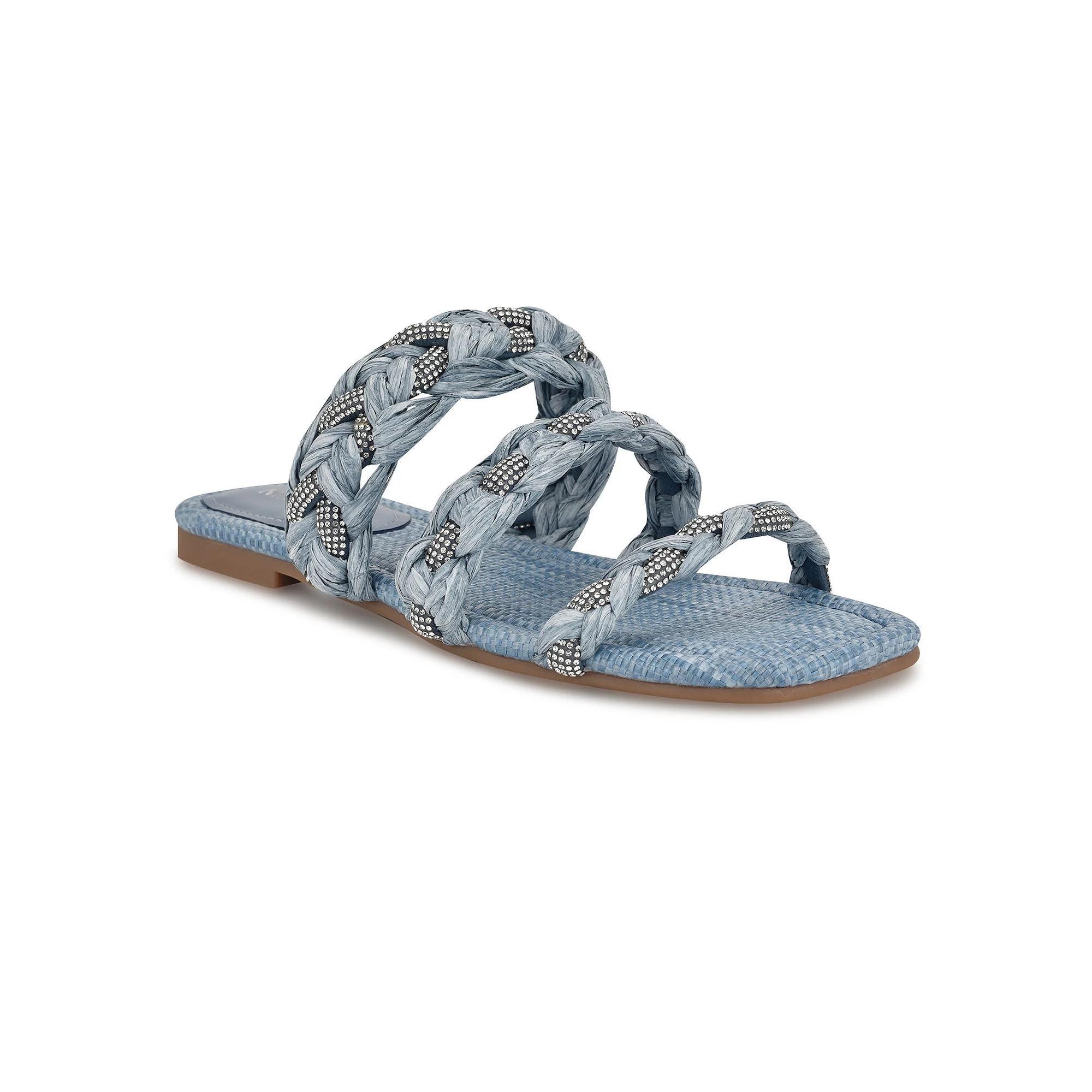 Nine West Women's Qazz Slip-On Square Toe Flat Sandals, Size: 9, Light Blue Product Image