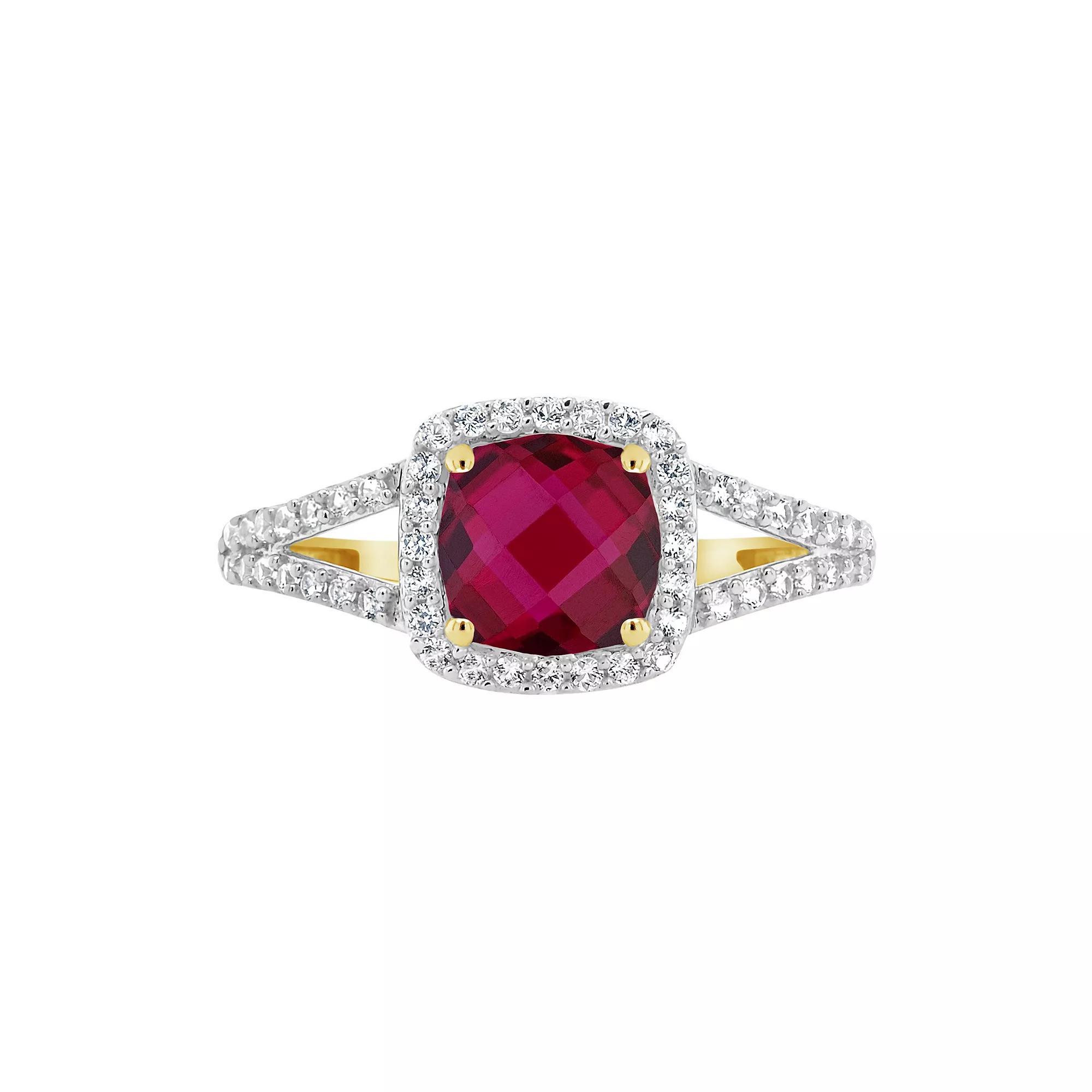 Celebration Gems 10K Yellow Gold 7mm Cushion Gemstone Ring, Women's, Size: 8, Red Product Image