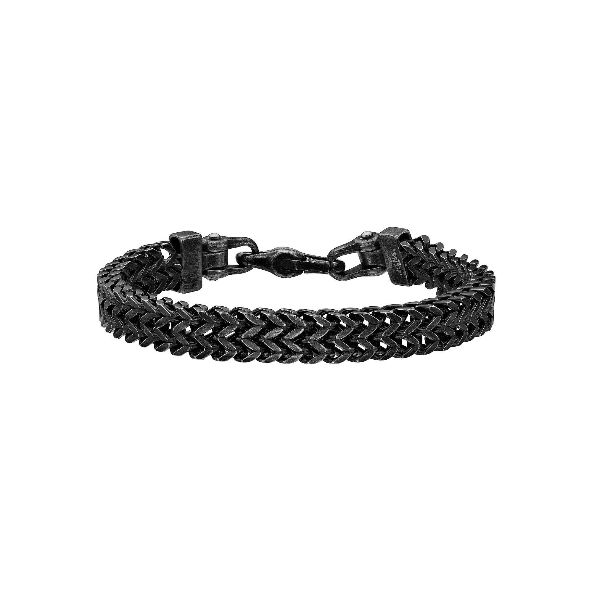 Men's LYNX Black Ion-Plated Stainless Steel Franco Chain Bracelet, Size: 8.5", Two Tone Product Image
