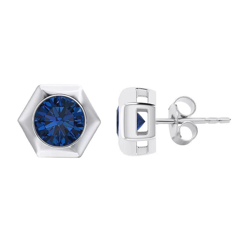 14k White Gold 1 Carat T.W. Blue Diamond Hexagon Stud Earrings, Women's Product Image