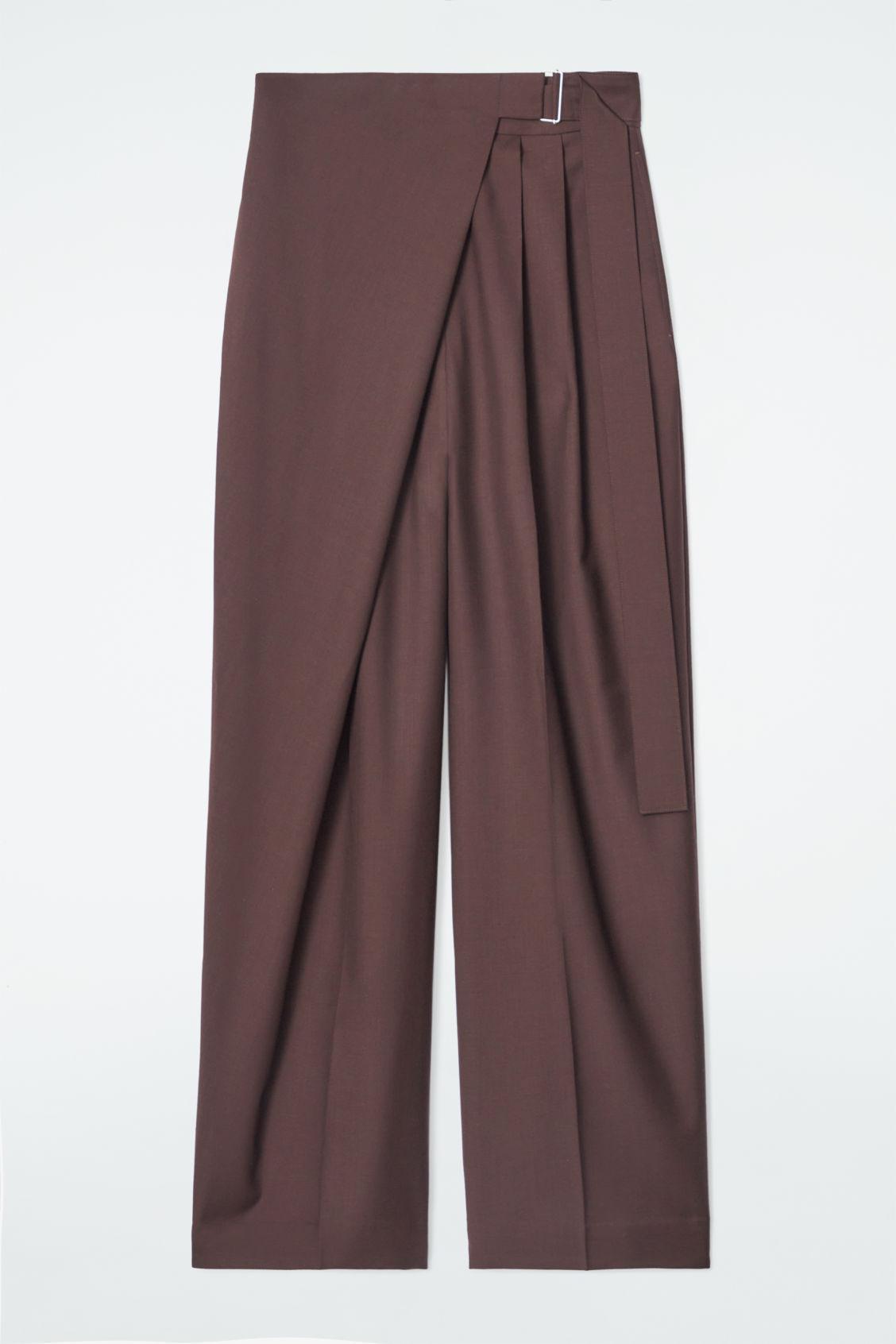 RELAXED BELTED WRAP-FRONT WOOL PANTS Product Image