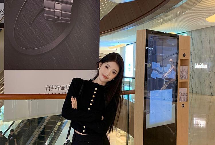 Plain Button-Up Crop Cardigan Product Image
