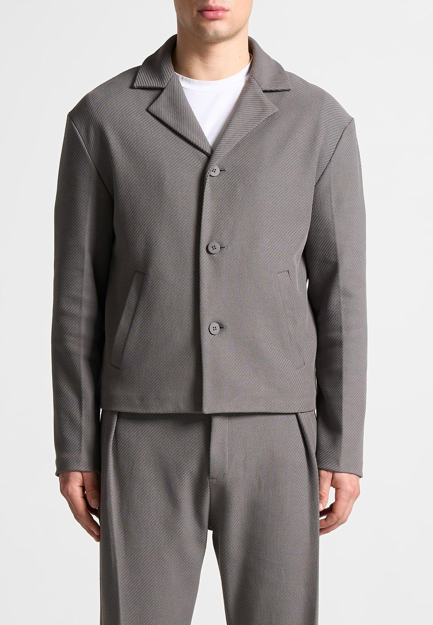 Revere Collar Twill Jacket - Grey Male Product Image