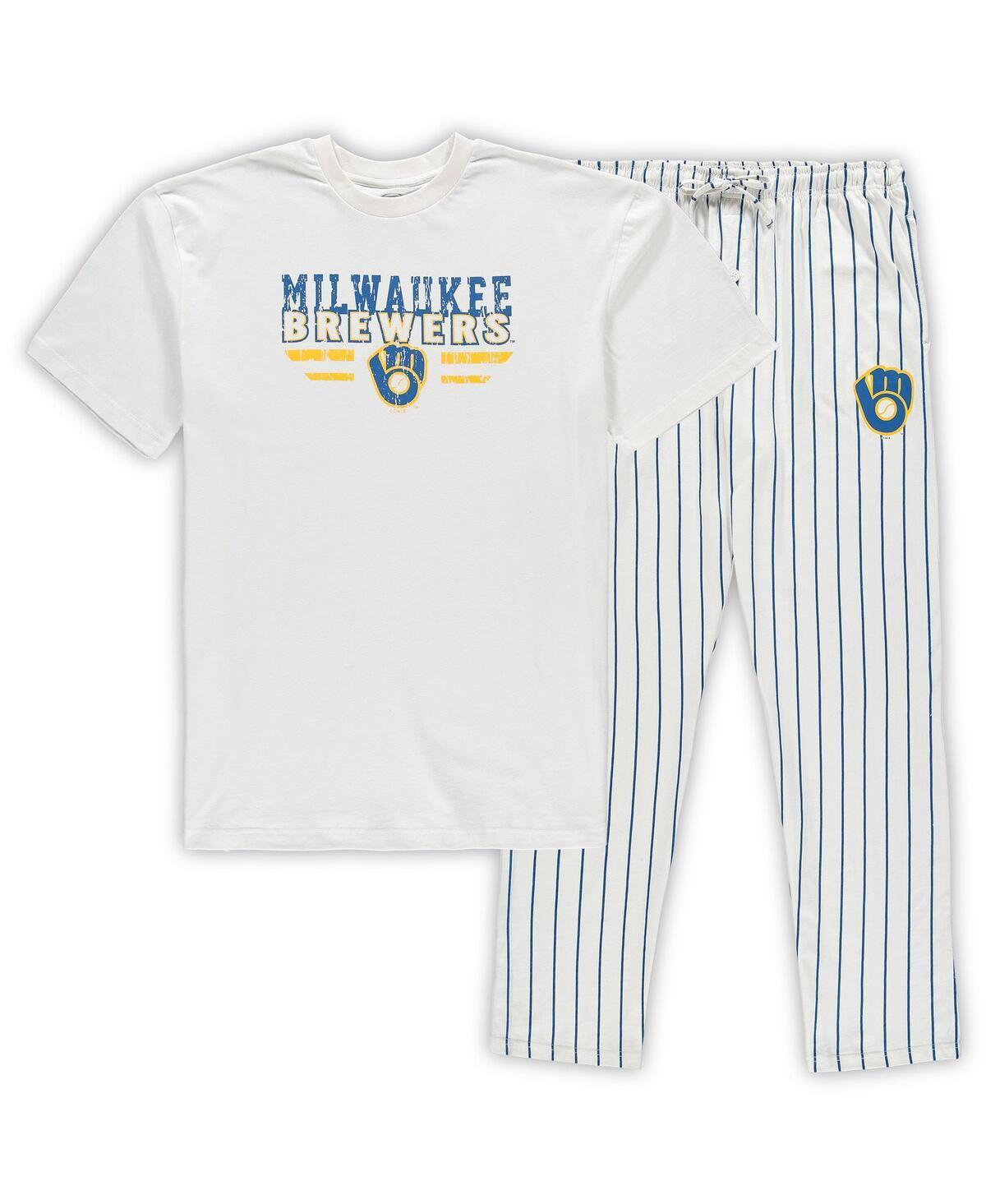 Men's Concepts Sport White/Royal Milwaukee Brewers Big & Tall Pinstripe Sleep Set, Size: 3XLT Product Image