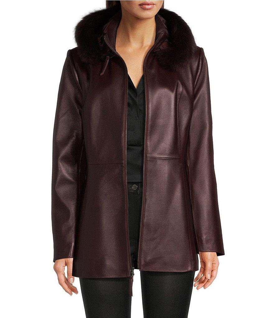 Katherine Kelly Genuine Lamb Leather Jacket with Removable Shearling Trim Hood Product Image