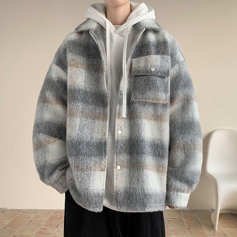 Collared Plaid Button Shacket Product Image