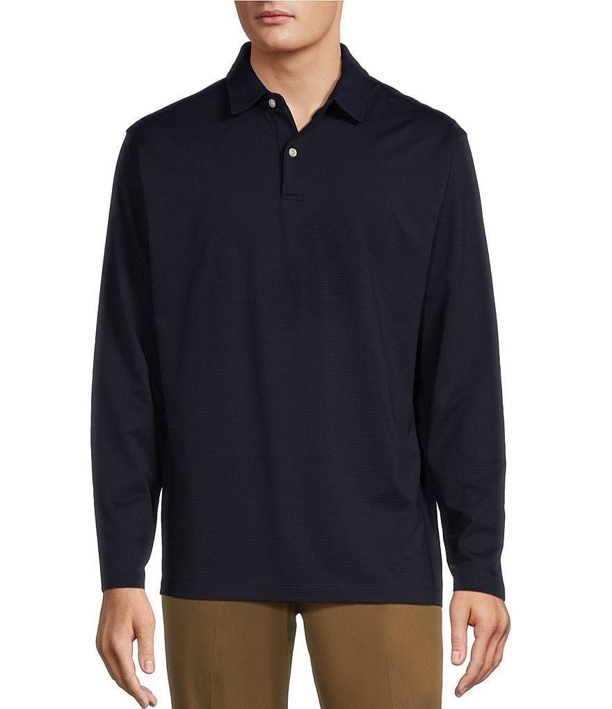 Roundtree & Yorke Performance Long Sleeve Tonal Mini-Pattern Polo Shirt Product Image