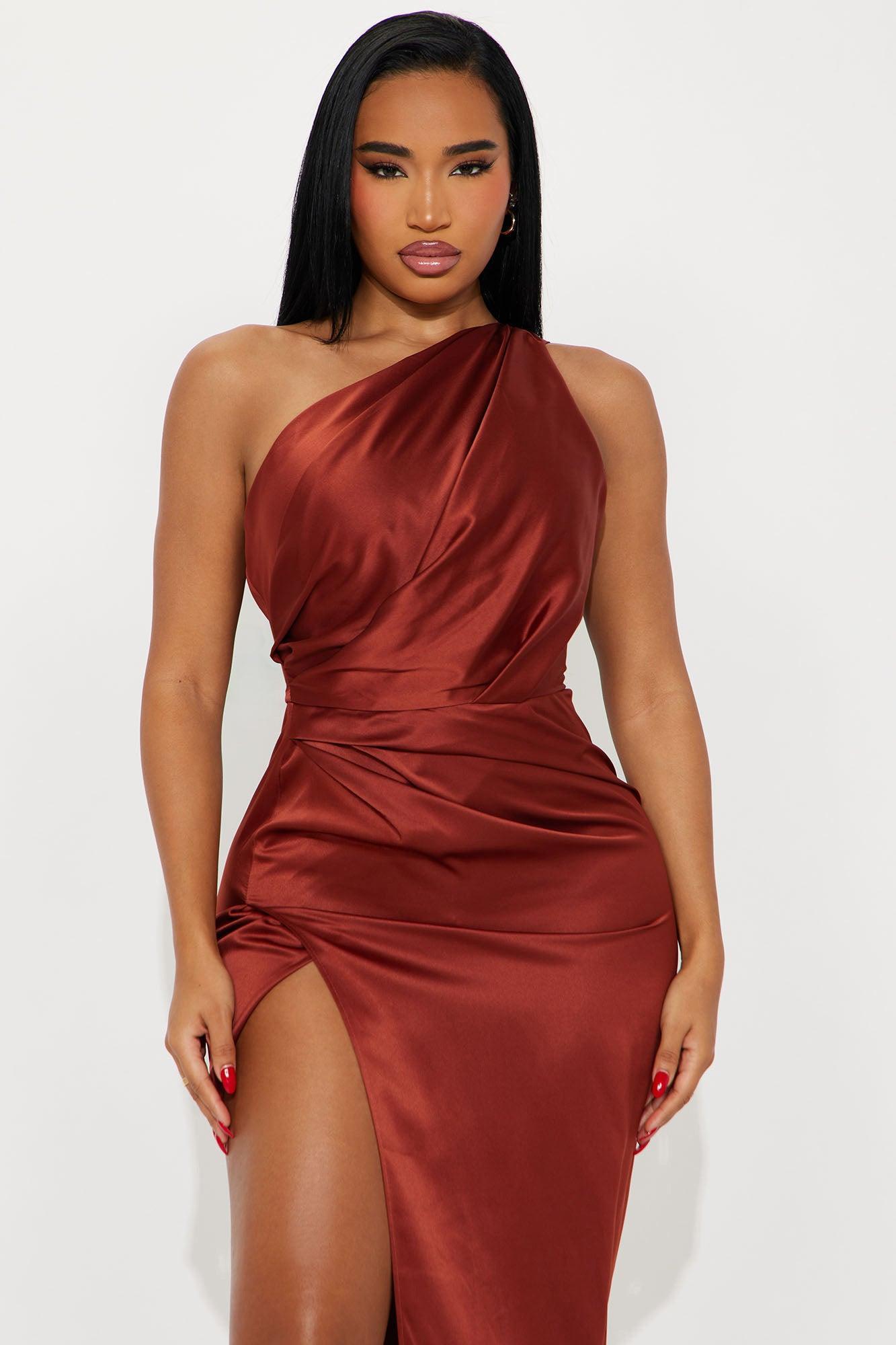 Gracie Satin Maxi Dress - Rust Product Image