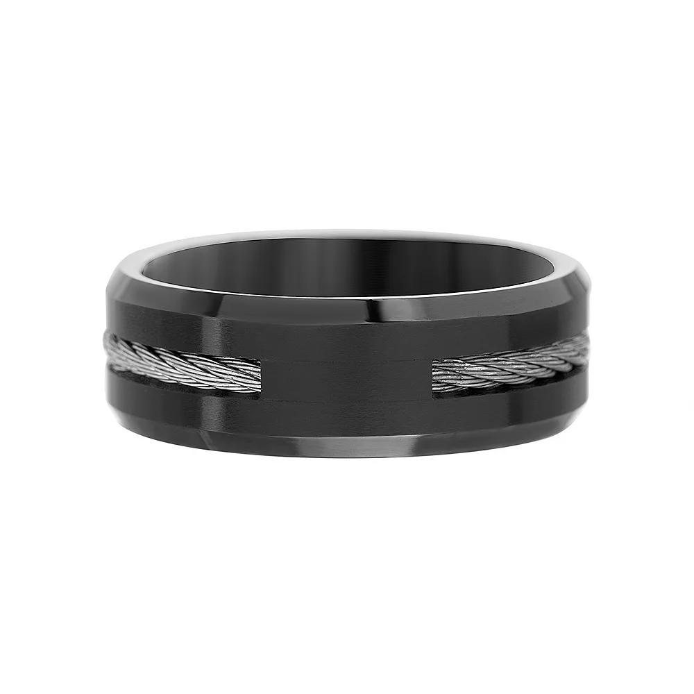 1913 Men's Black Ion-Plated Stainless Steel Twisted Wire Accent Ring Product Image