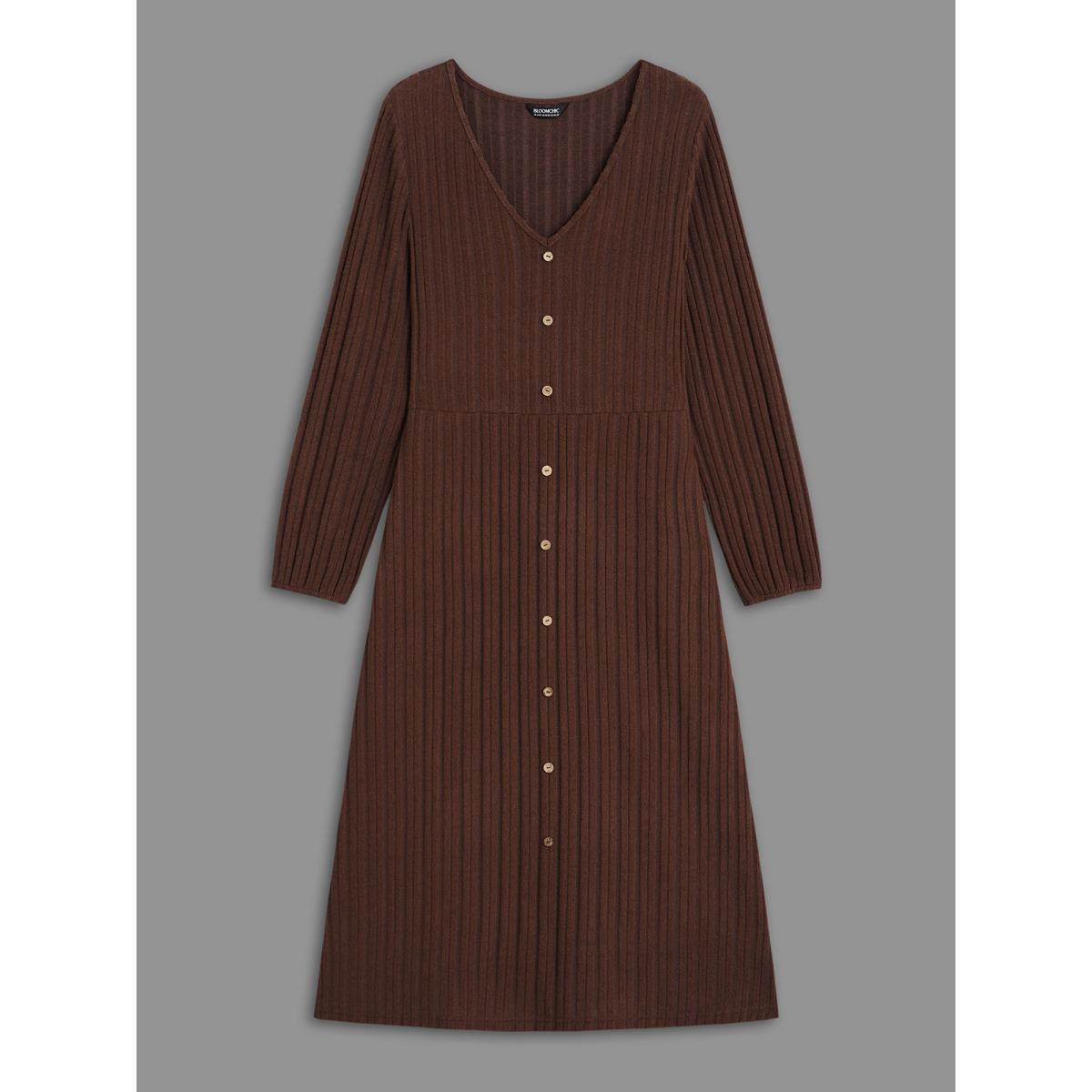 Plus Size Stretchy Waist Defining Knit Midi Dress Rust Women Casual Texture Knit Dresses Bloomchic 26/4X Product Image