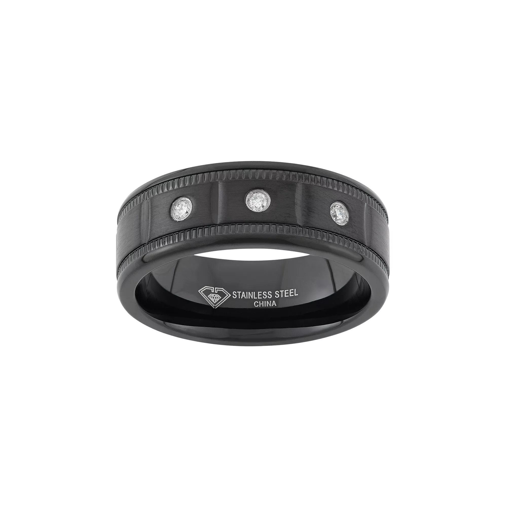 1/10 Carat T.W. Diamond Black Ion-Plated Stainless Steel Wedding Band - Men, Mens Product Image