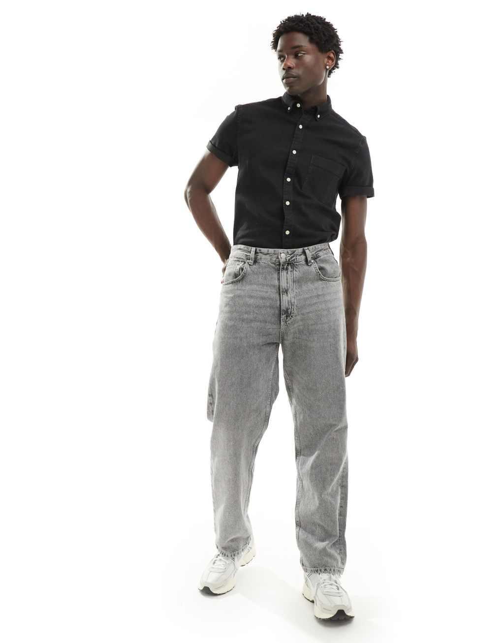 ASOS DESIGN slim fit stretch denim shirt in black Product Image