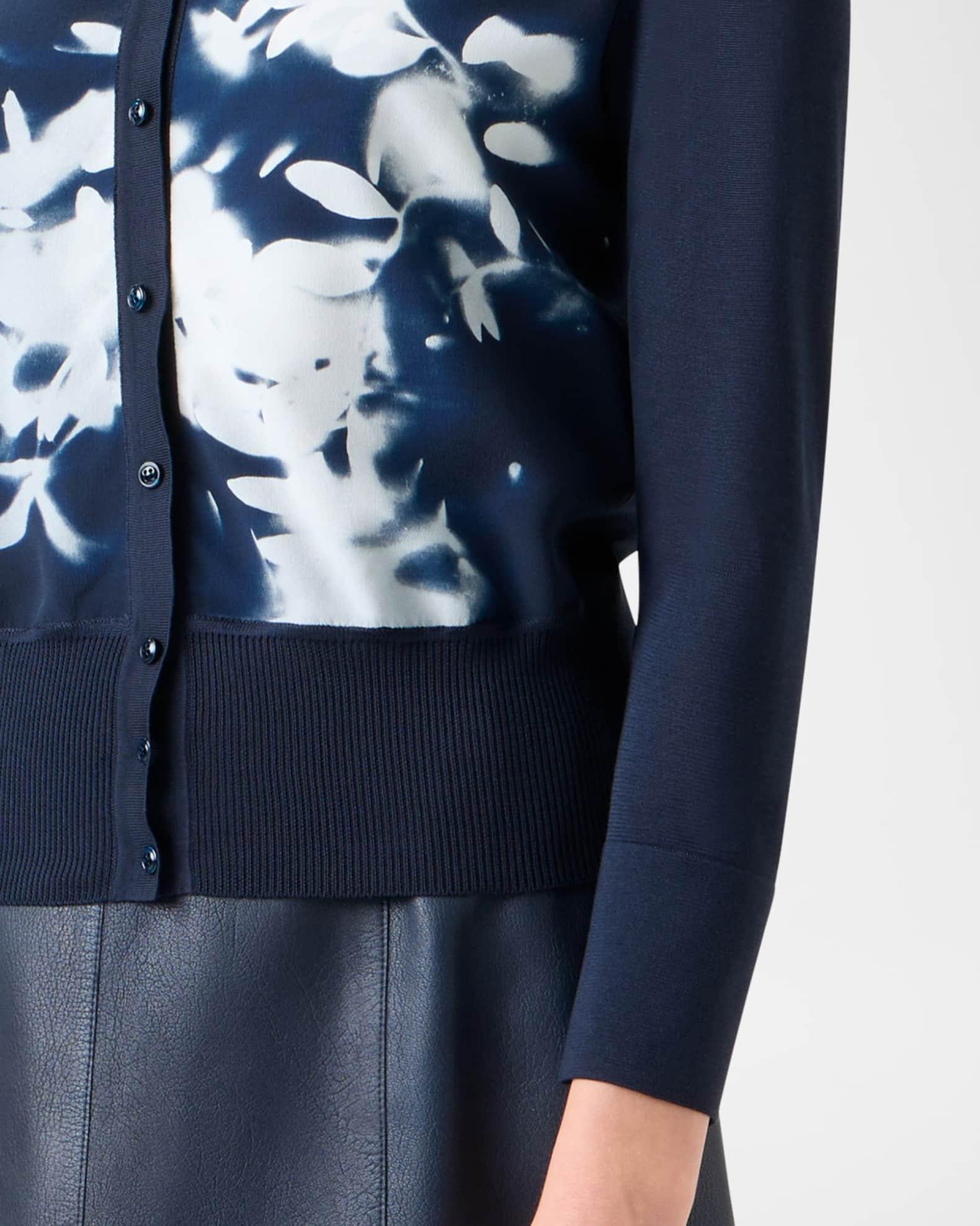 Wildflower-Print Silk Panel Crewneck Cardigan Product Image