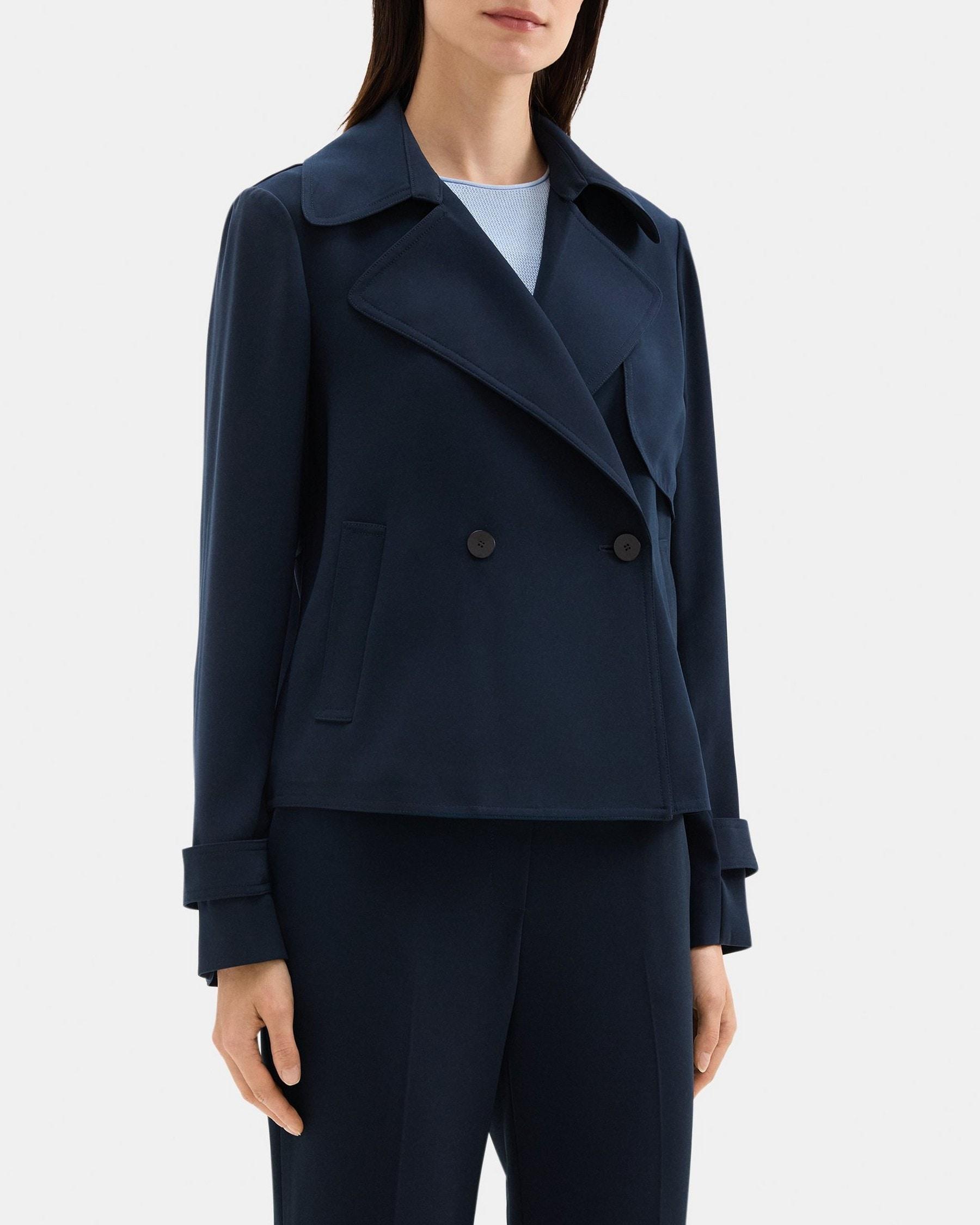 Cropped Double-Breasted Trench Coat in Crepe Product Image