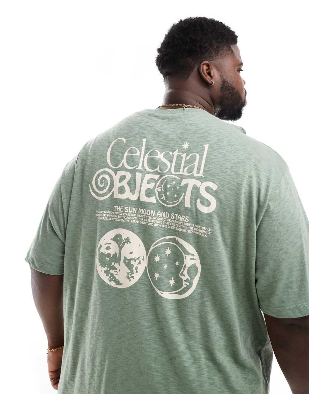 ASOS DESIGN relaxed t-shirt in green fabric with celestial back print Product Image