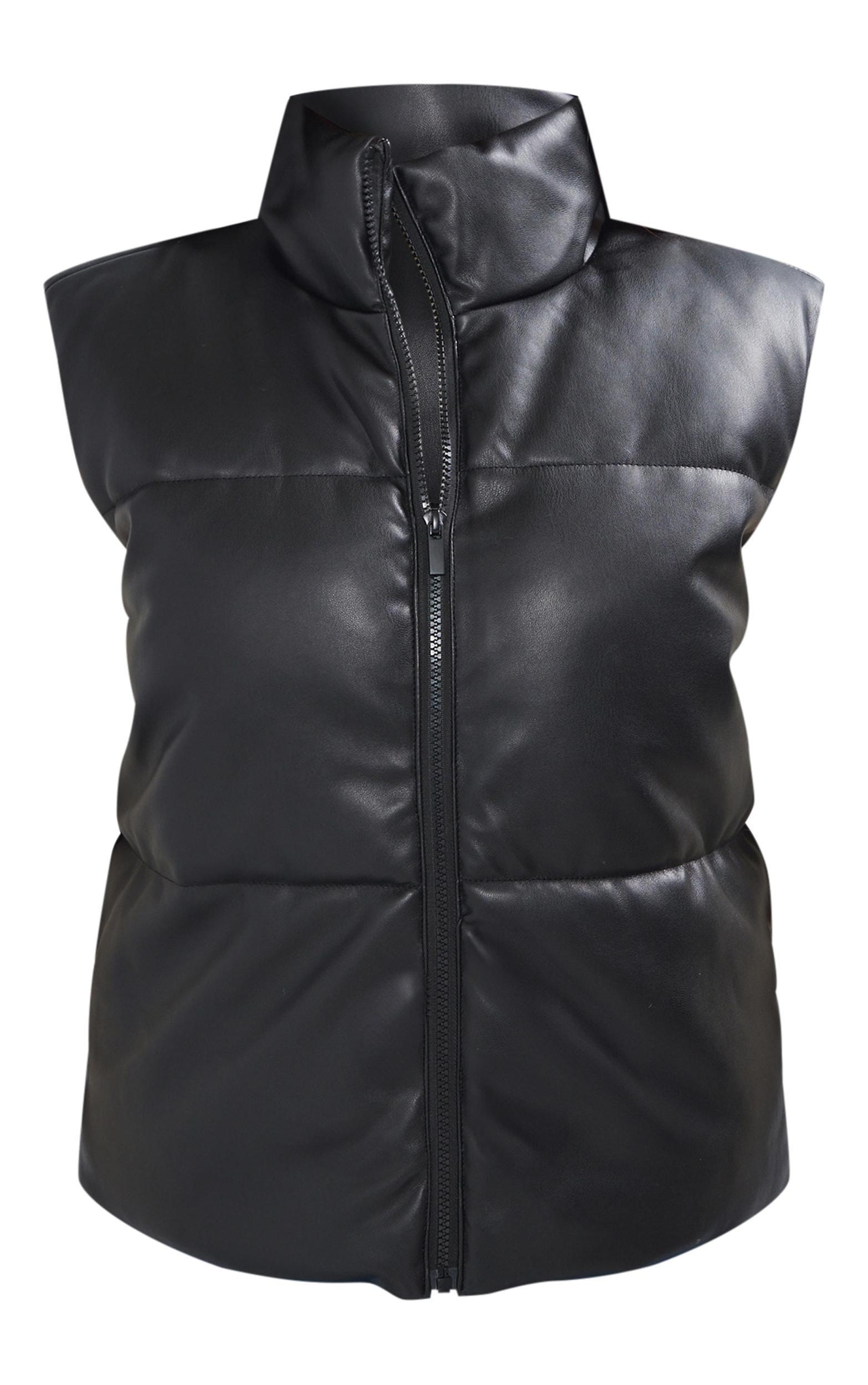 Petite Black Faux Leather Puffer Vest Product Image