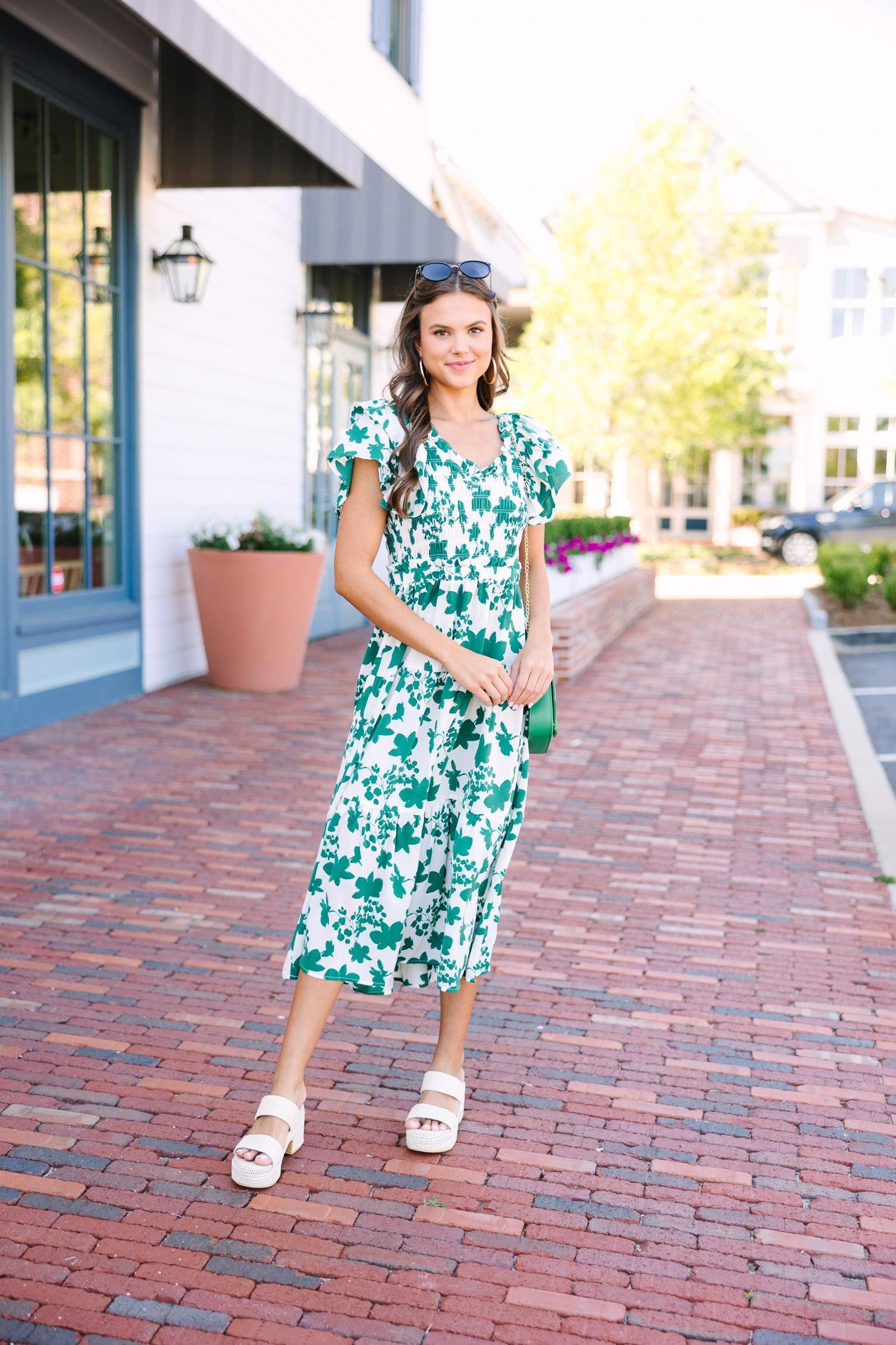 Take Your Bets Green Floral Midi Dress Female Product Image